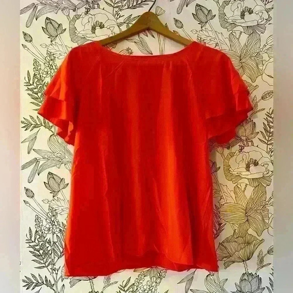 Red/Orange Crew Neck Blouse with Ruffle Sleeves, Size XL - Picture 1 of 3
